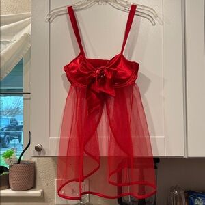 Adore Me Teddy Red Satin Bow Tie Sheer Sexy Date Night Sleep Gift Anniversary